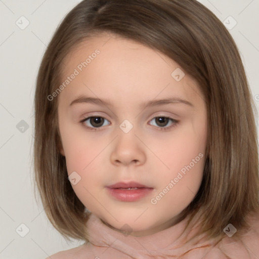 Neutral white child female with medium  brown hair and brown eyes