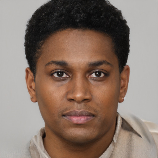Neutral black young-adult male with short  brown hair and brown eyes