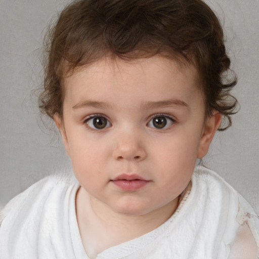 Neutral white child female with medium  brown hair and brown eyes