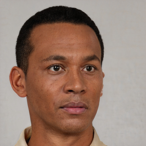 Neutral black young-adult male with short  brown hair and brown eyes