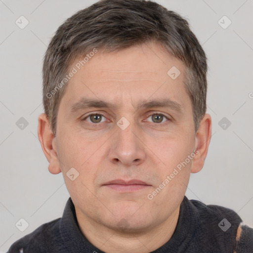 Neutral white adult male with short  brown hair and brown eyes