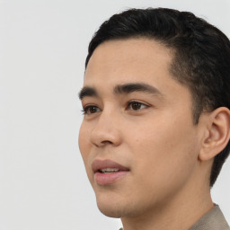 Neutral white young-adult male with short  black hair and brown eyes
