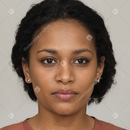 Neutral black young-adult female with short  brown hair and brown eyes