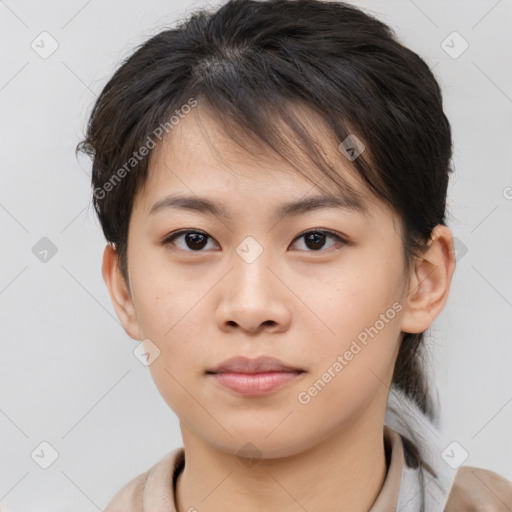 Neutral asian young-adult female with medium  brown hair and brown eyes