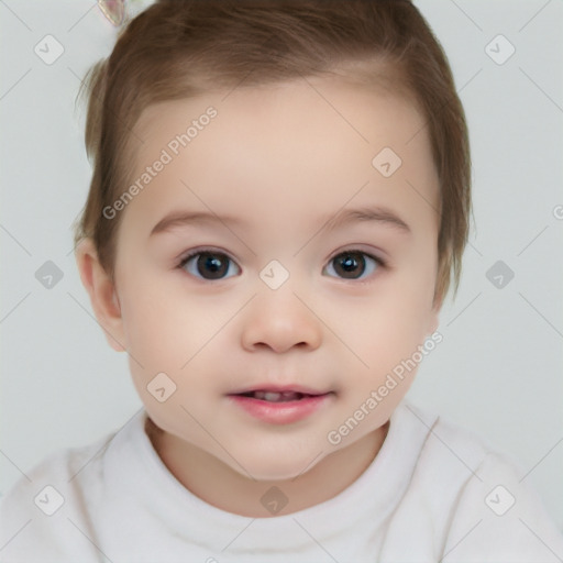 Neutral white child female with short  brown hair and brown eyes