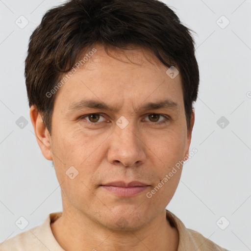 Neutral white adult male with short  brown hair and brown eyes