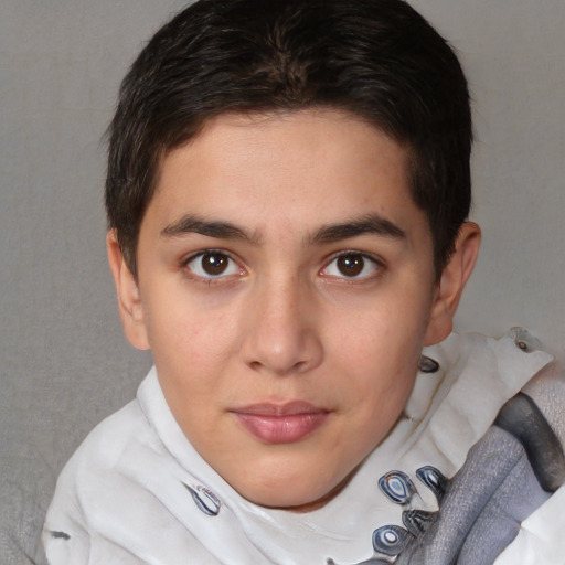 Neutral white young-adult female with short  brown hair and brown eyes
