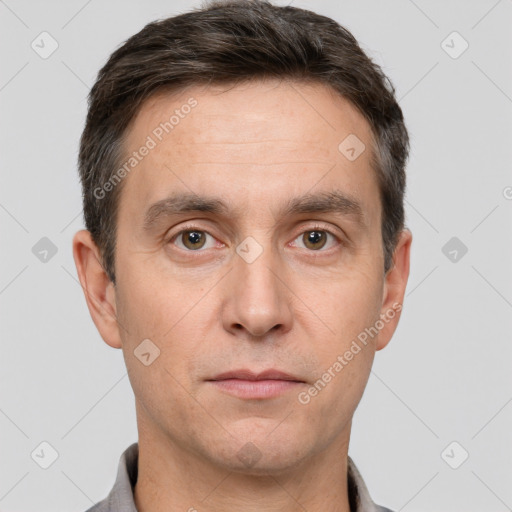 Neutral white adult male with short  brown hair and brown eyes