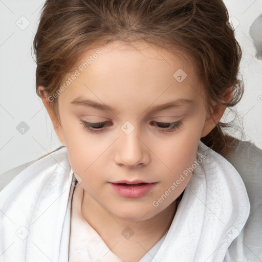 Neutral white child female with medium  brown hair and brown eyes