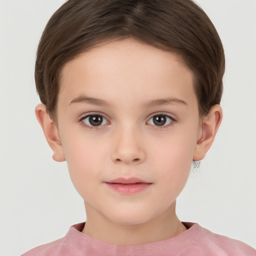 Neutral white child female with short  brown hair and brown eyes