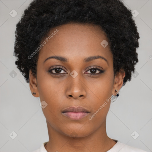 Neutral black young-adult female with short  black hair and brown eyes