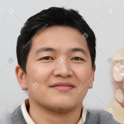 Neutral asian young-adult male with short  brown hair and brown eyes