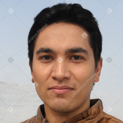 Neutral asian young-adult male with short  black hair and brown eyes