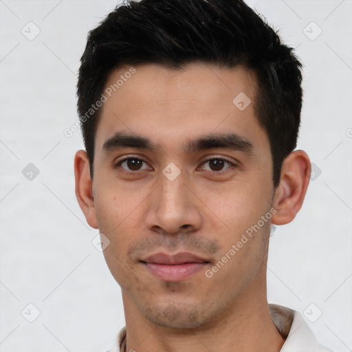 Neutral asian young-adult male with short  brown hair and brown eyes