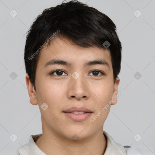 Neutral asian young-adult male with short  brown hair and brown eyes