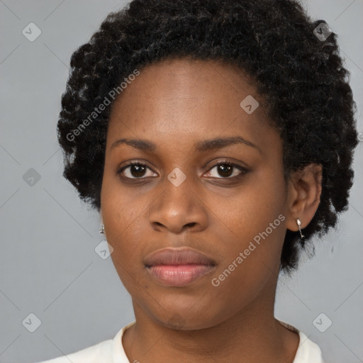 Neutral black young-adult female with short  black hair and brown eyes