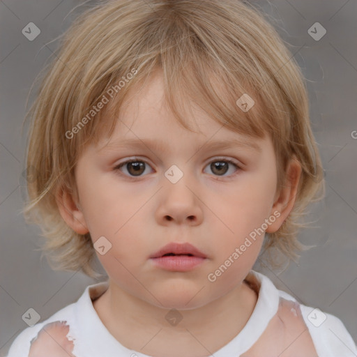 Neutral white child female with medium  brown hair and blue eyes