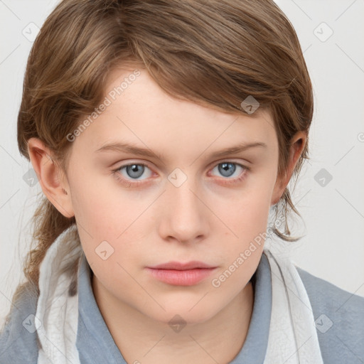 Neutral white young-adult female with medium  brown hair and blue eyes