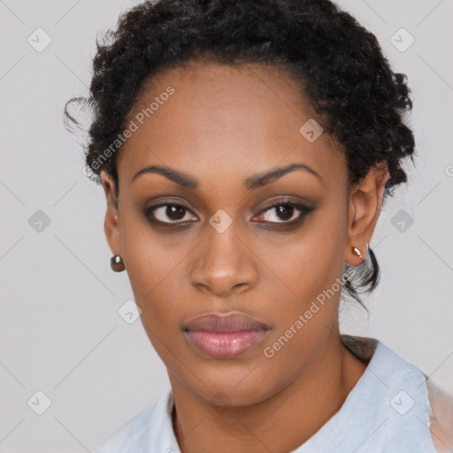 Neutral black young-adult female with short  black hair and brown eyes