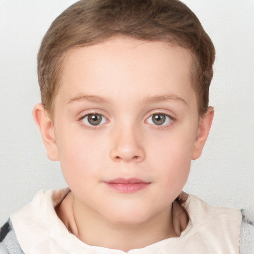 Neutral white child female with short  brown hair and blue eyes