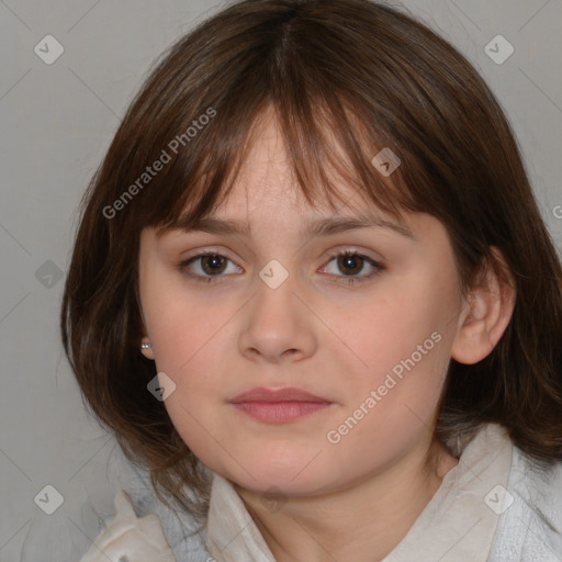 Neutral white child female with medium  brown hair and brown eyes