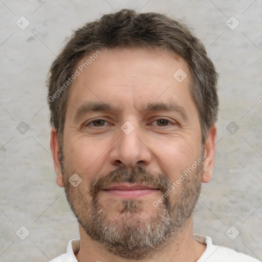 Neutral white adult male with short  brown hair and brown eyes