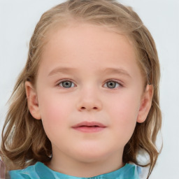 Neutral white child female with medium  brown hair and grey eyes