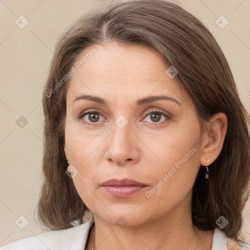 Neutral white adult female with medium  brown hair and brown eyes