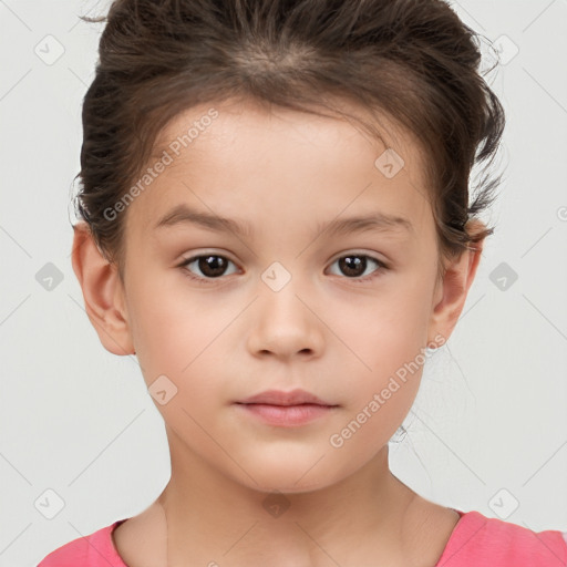 Neutral white child female with short  brown hair and brown eyes