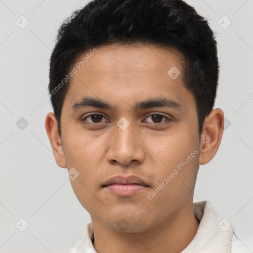 Neutral asian young-adult male with short  black hair and brown eyes