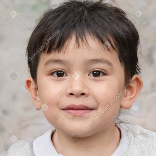 Joyful white child male with short  brown hair and brown eyes