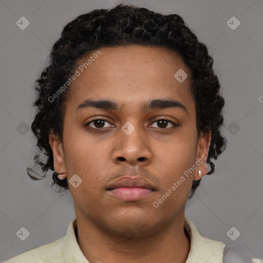 Neutral black young-adult male with short  brown hair and brown eyes