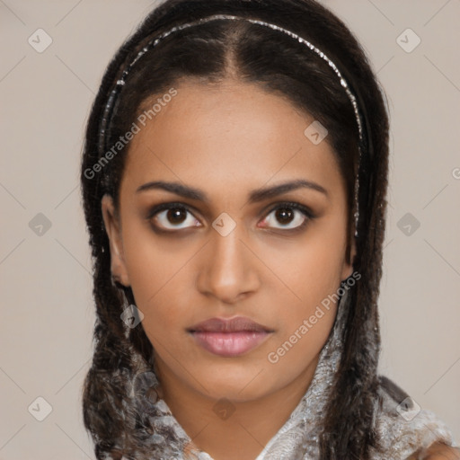 Neutral black young-adult female with long  black hair and brown eyes