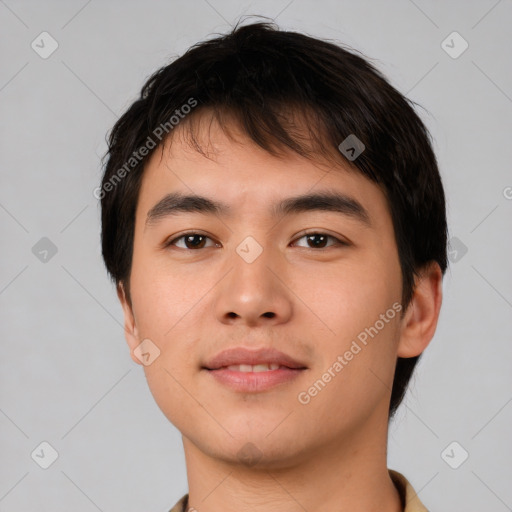 Neutral asian young-adult male with short  brown hair and brown eyes