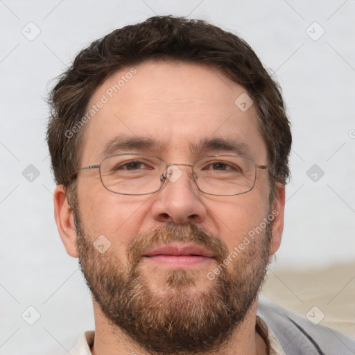 Neutral white adult male with short  brown hair and brown eyes