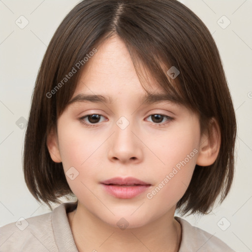 Neutral white child female with medium  brown hair and brown eyes