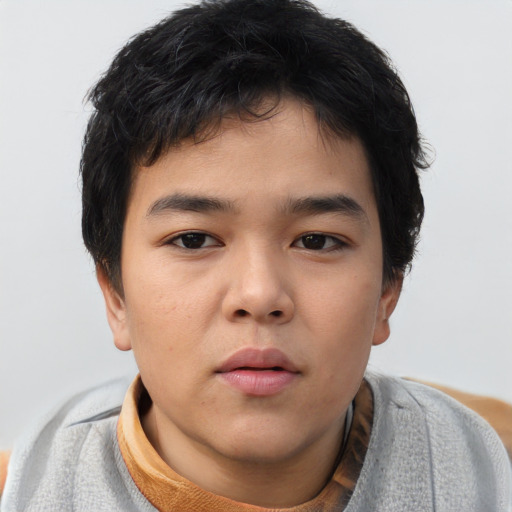 Neutral asian child male with short  black hair and brown eyes