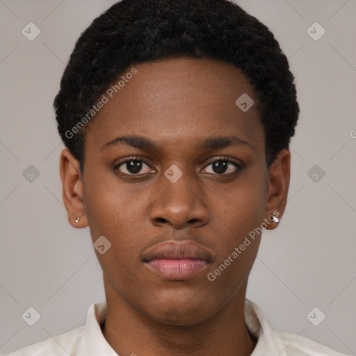 Neutral black young-adult male with short  brown hair and brown eyes