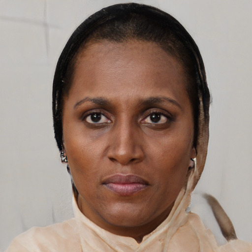 Neutral black young-adult female with short  brown hair and brown eyes
