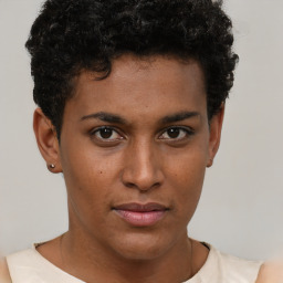 Neutral black young-adult male with short  brown hair and brown eyes