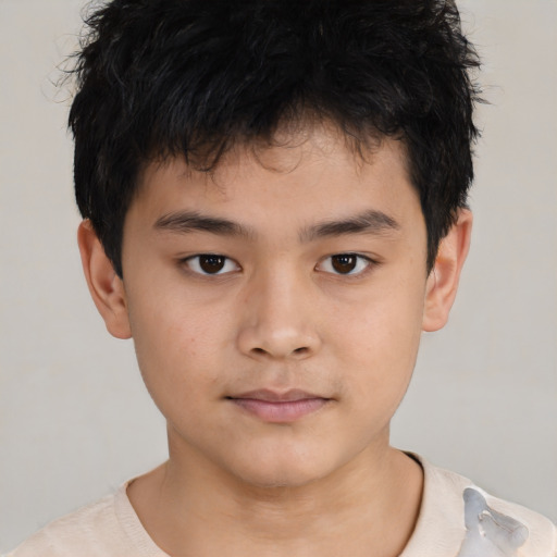 Neutral asian child male with short  brown hair and brown eyes