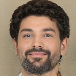 Neutral white young-adult male with short  black hair and brown eyes