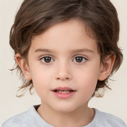 Neutral white child female with medium  brown hair and brown eyes