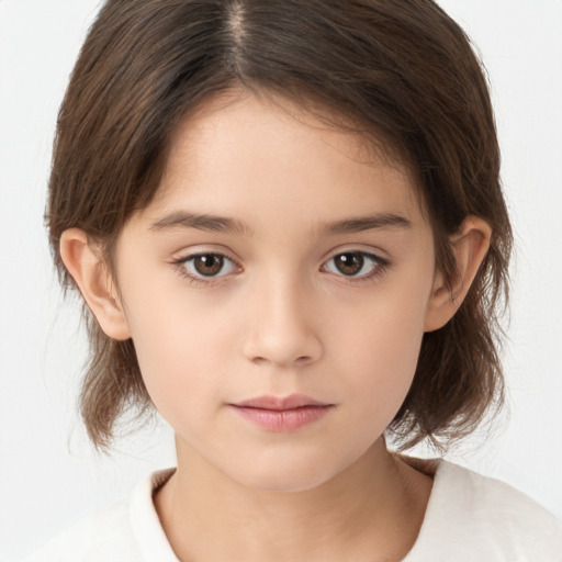 Neutral white child female with medium  brown hair and brown eyes