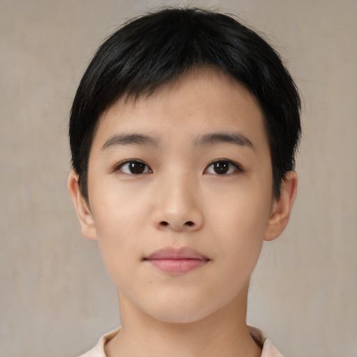 Neutral asian young-adult female with short  black hair and brown eyes