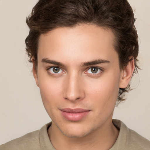 Neutral white young-adult male with medium  brown hair and brown eyes