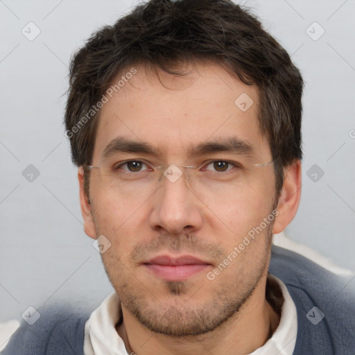 Neutral white adult male with short  brown hair and brown eyes