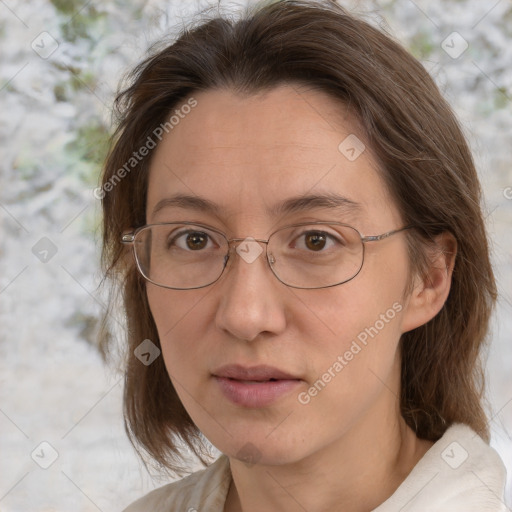 Neutral white adult female with medium  brown hair and brown eyes