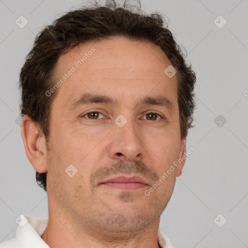 Neutral white adult male with short  brown hair and brown eyes