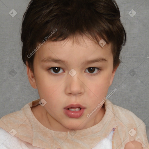 Neutral white child female with short  brown hair and brown eyes